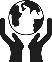 Hands Protection Earth Globe icon in B&W Color.