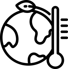 Global Warming Icon in Black Line Art.