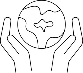 Black Line Art Illustration of Hands Protecting Earth Globe Icon.