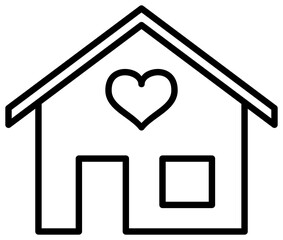 Home line icon with heart. Outline house button. Sweet home icon. 