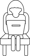Modern Girl Using Laptop and Sitting on Chsvgr icon in black line art.