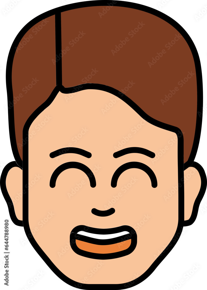 Poster character of happy man closing eyes in brown and light orange color.