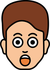 Shocking Man Face Icon in Brown and Light Orange Color.