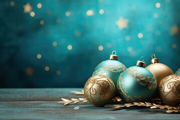golden and turquoise christmas ball decoration copy scape
