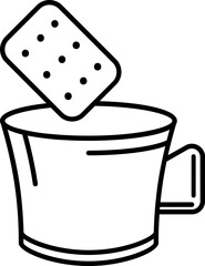 Biscuit with Tea or Coffee cup icon in black line art.