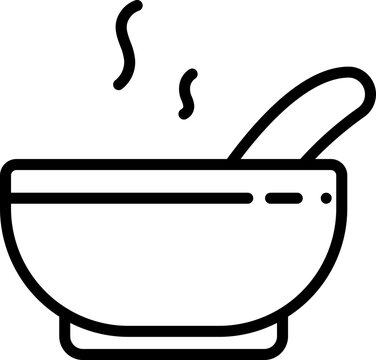 recommend clip art: Black Line Art Hot Soup Bowl Icon in Flat Style.