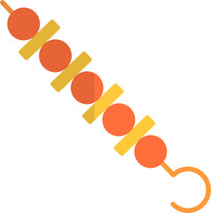 Shish kebab or shashlik icon in yellow and orange color.