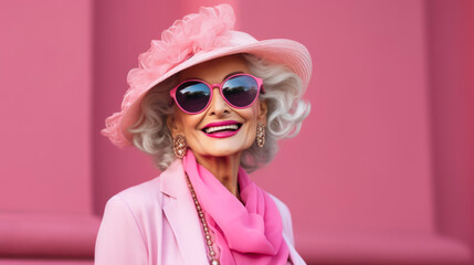 Timeless elegance: Senior lady exudes charm in Barbie-style pink