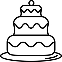 Cake icon in black line art.
