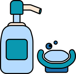 Pump Bottle with Soap Bar Icon in Blue Color.