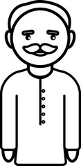 Indian Man Icon In Line Art.