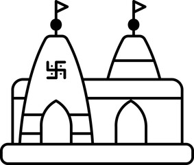 Hindu Temple Icon In Black Line Art.