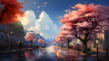 Serene Beauty of a Winter Morning in the Urban Landscape - Tranquil City Streets at Sunrise, Ai generative
