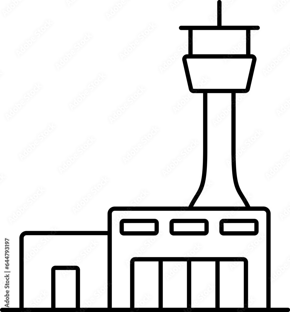 Wall mural airport terminal building icon in black line art.