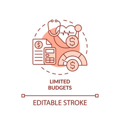 2D editable red icon limited budgets concept, isolated monochromatic vector, health interoperability resources thin line illustration.
