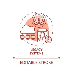2D editable red icon legacy systems concept, isolated monochromatic vector, health interoperability resources thin line illustration.