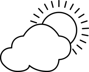 Sun With Cloud Icon In Black Outline.