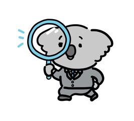 虫眼鏡で見るコアラのイラスト