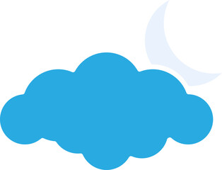 Cloud With Crescent Moon Icon In Blue And White Color.