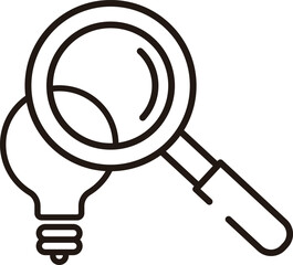 Light bulb and magnifying glass simple icon.