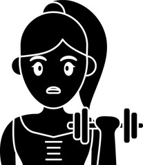 Young Woman Holding Dumbbell Icon In Glyph Style.