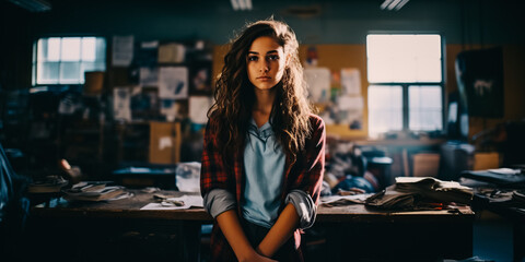 Female teenager portrait at her school workshop