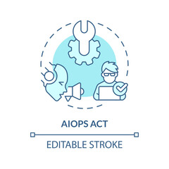 2D editable AI ops act icon representing AI ops, isolated vector, blue thin line illustration.