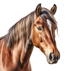 Brown horse face shot isolated on transparent background