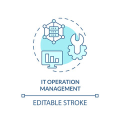 2D editable IT operation management icon representing AI ops, isolated vector, blue thin line illustration.