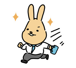 笑顔で走るウサギの会社員