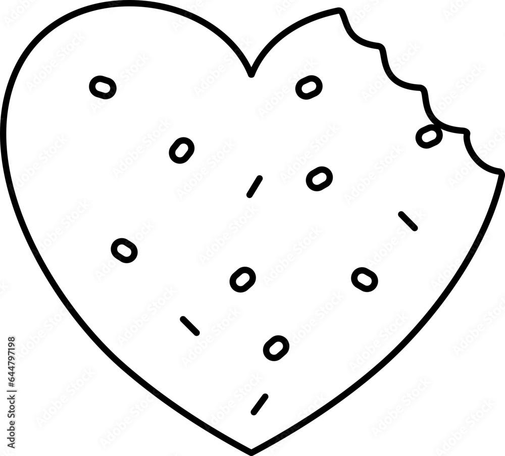 Sticker heart shape cookie icon in black line art.