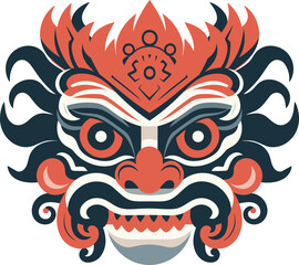 balinese barong mask vector illustration on isolated background, balinese barong masks for t-shirt design, sticker and wall art