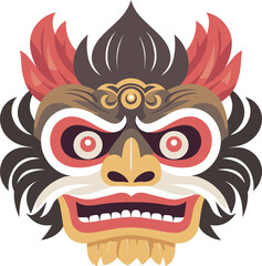 balinese barong mask vector illustration on isolated background, balinese barong masks for t-shirt design, sticker and wall art