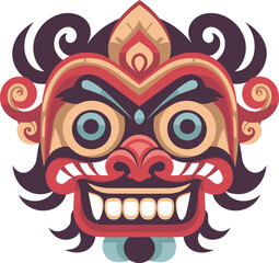 balinese barong mask vector illustration on isolated background, balinese barong masks for t-shirt design, sticker and wall art