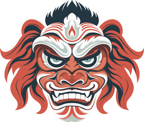 balinese barong mask vector illustration on isolated background, balinese barong masks for t-shirt design, sticker and wall art