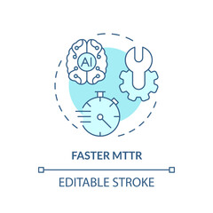 2D editable faster MTTR icon representing AI ops, isolated vector, blue thin line illustration.