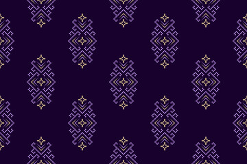 Purple cross stitch traditional ethnic pattern paisley flower Ikat background abstract Aztec African Indonesian Indian seamless pattern for fabric print cloth dress carpet curtains and sarong