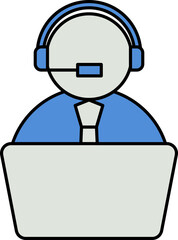 Customer Service Icon In Blue And Gray Color.