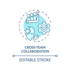 2D editable cross-team collaboration icon representing AI ops, isolated vector, blue thin line illustration.