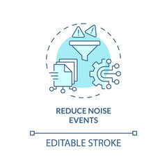 2D editable reduce noise events icon representing AI ops, isolated vector, blue thin line illustration.