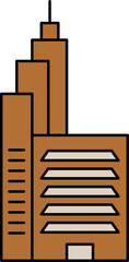 Modern Building Icon In Brown Color.