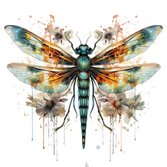 Watercolor dragonfly T-shirt Design, a whimsical dragonfly with ethereal wings, gracefully flying throug, Generative Ai
