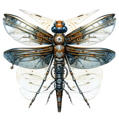 Watercolor dragonfly T-shirt Design, an intricate dragonfly with mechanical inspired, Generative Ai