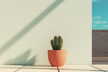 Minimalist Cactus in pot besides a window. Generative AI