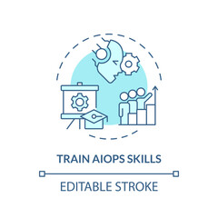 2D editable train AI ops skills icon representing AI ops, isolated vector, blue thin line illustration.