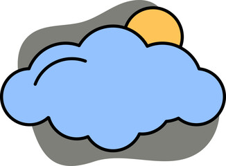 Blue And Yellow Color Sun Behind Cloud Icon On Gray Background.