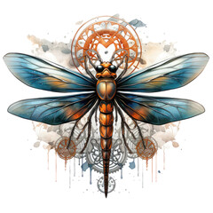Watercolor dragonfly T-shirt Design, a dragonfly with wings resembling delicate lace, gracefully perched, Generative Ai
