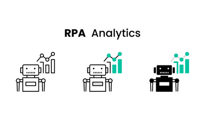 Naklejka premium Vector icon of Data Analysis in RPA, Monitoring RPA Processes. AI robot with chart, Robot with chart on white background for mobile and web application. 