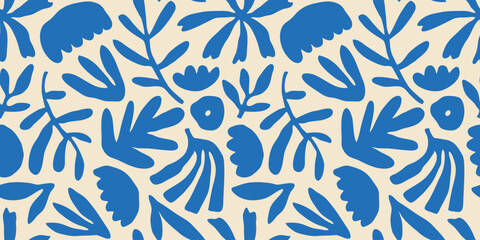 Abstract flower art shape seamless pattern. Trendy contemporary floral cutout background illustration. Natural organic plant leaves artwork wallpaper print. Vintage botanical spring texture.