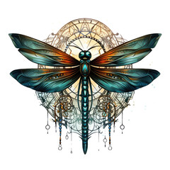 Watercolor dragonfly T-shirt Design, a dragonfly with wings adorned with intricate Celtic knotwork, Generative Ai